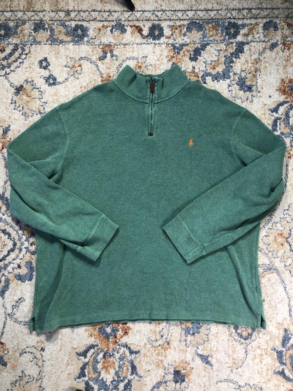 Polo By Ralph Lauren Sweater Mens 2XL Green 1/4 Zip Mock Neck Knit Pullover